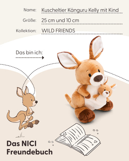 Kuscheltier Känguru Kelly 15cm braun - Stofftier aus weichem Plüsch, niedliches Plüschtier zum Kuscheln und Spielen, für Kinder & Erwachsene, tolle Geschenkidee