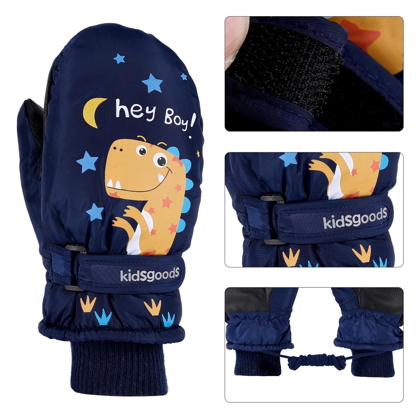 KAKU NANU Children's Winter Gloves 2-10 Years Ski Gloves Waterproof Warm Fleece Cartoon Children's Gloves Mittens with Cord Outdoor Snowboard Gloves Children Boys Girls Blue Red Pink Purple