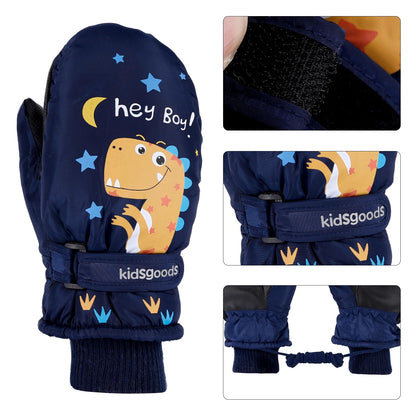 KAKU NANU Children's Winter Gloves 2-10 Years Ski Gloves Waterproof Warm Fleece Cartoon Children's Gloves Mittens with Cord Outdoor Snowboard Gloves Children Boys Girls Blue Red Pink Purple