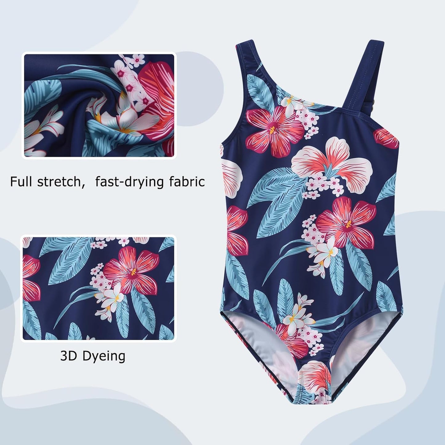 Swimsuit Girls Children One-Piece Swimwear Girls Teenagers Hawaii Elastic Wide Straps Swimsuit 110-164 / 6-16 Years