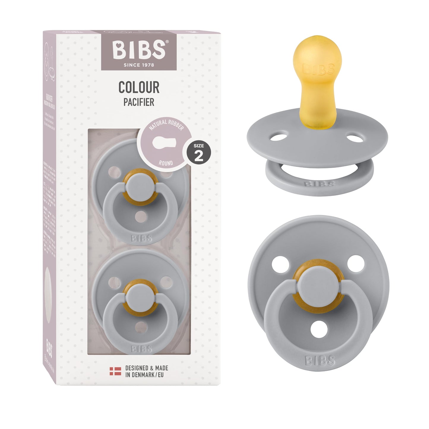 BIBS Colour Schnuller 2er-Pack, BPA-frei, Kirschform Nippel. Naturkautschuk/Latex, Hergestellt in Dänemark. Größe 2 | 6+ Monate | 2-Pack, Coral/Ruby