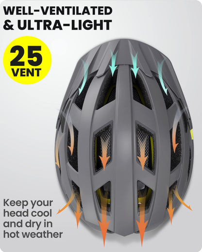 OutdoorMaster MIPS Bike Helmet - Two removable inner linings &amp; ventilation in multi-environment - Bike helmet in mountain, highway for youth &amp; adults 