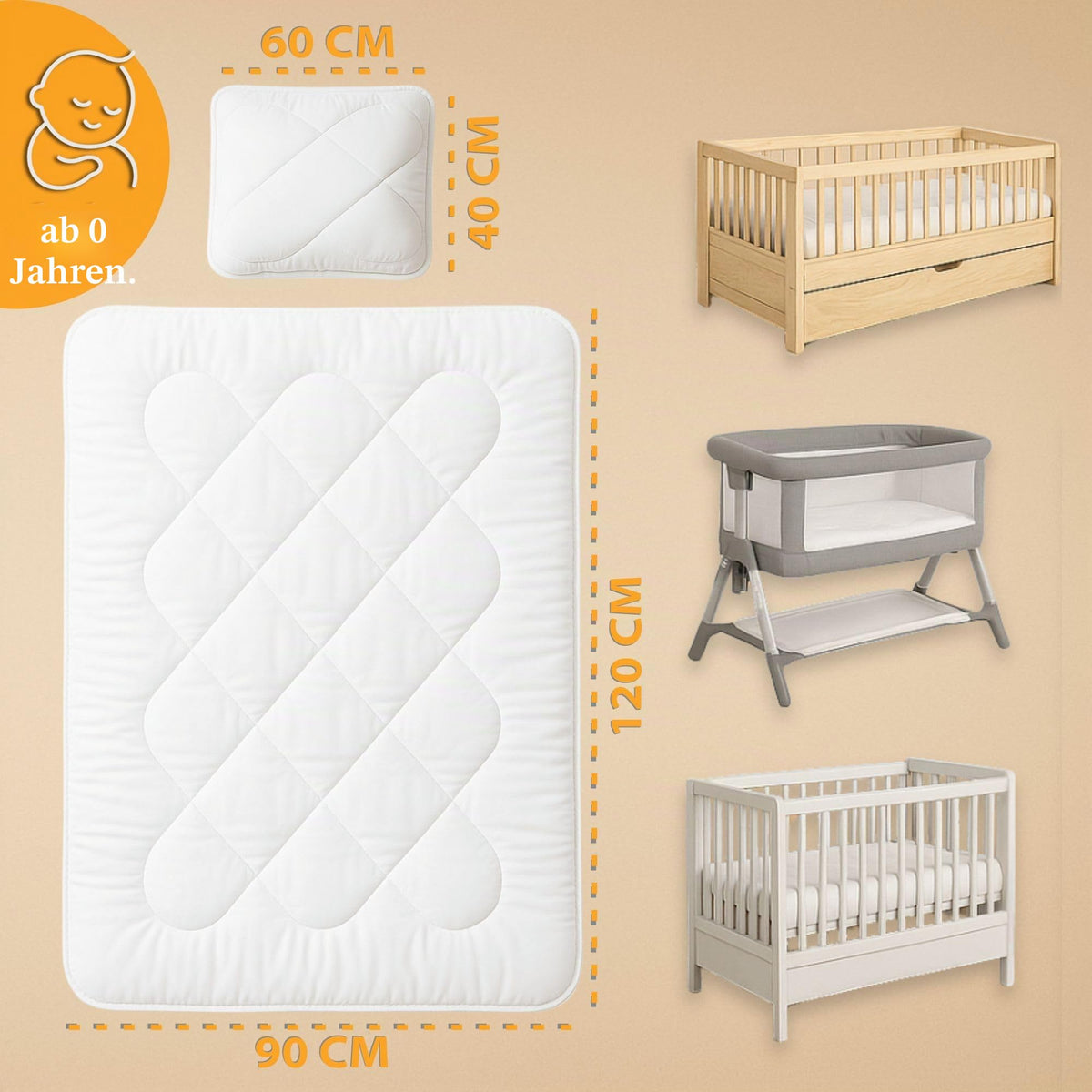 Baby Bettdecke und Kissen Kinderdecke 100x135 cm - Kinderbettdecke Kinder Bettdecken Set und Decke für Kleinkind Babybett Mikrofaser Weiß Oeko-Tex-Zertifikat 100 x 135