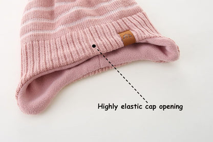 Winter Hat Girls Kids Beanie Earflap Pompom Baby Knitted Hat Girls 
