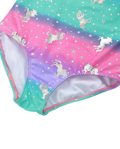 iDrawl One Piece Swimwear, Girls' Swimming Costume, Unicorn Theme, Multicoloured Summer Beachwear, UPF 50+, 3-13 Years