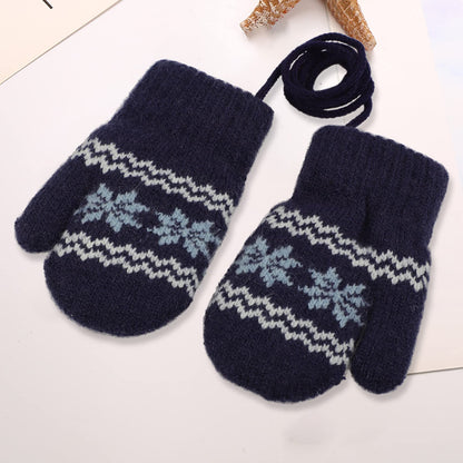 Kids Winter Gloves Mittens Baby Cartoon Mitten Neck Gloves Thick Double Knitted Glove with Plush,0 - 3 years old, Playing, Running, Skiing