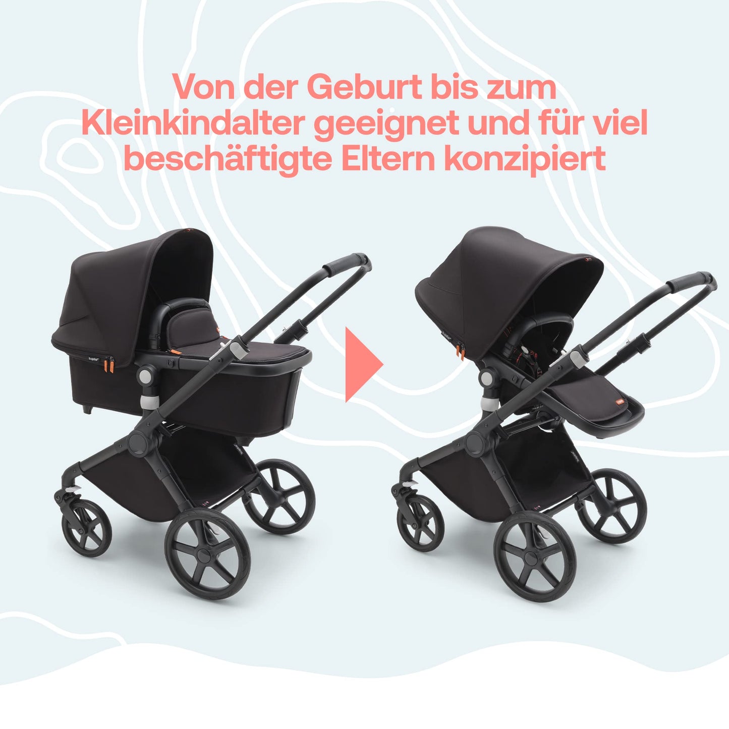 Bugaboo Fox Cub All Terrain Pushchair, Lightweight and Sturdy Pram, Durable Design and Extra Large Sun Canopy, One Piece and Self Standing Foldable - Black
