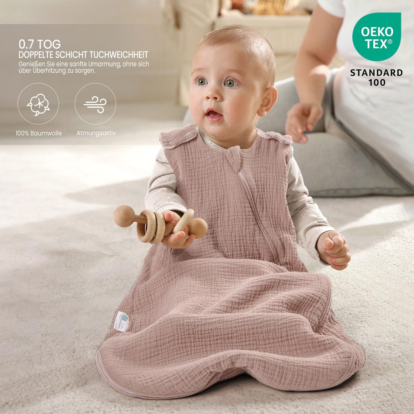 lulumoon Baby Sleeping Bag for 3-9 Months: Muslin Sleeping Bag Baby for Boys and Girls - Cotton Baby Sleeping Bag for 70 cm All-Year Children's Room