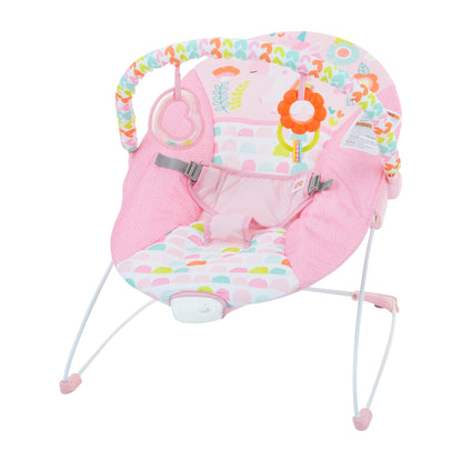 Bright Starts, Babywippe Babyschaukel Safari Fun mit Beruhigenden Vibrationen, Spielbogen mit 2 Spielzeugen, 3-Punkte-Gurt Sitz, Maschinenwaschbares Sitzpolster, ab der Geburt bis 9kg