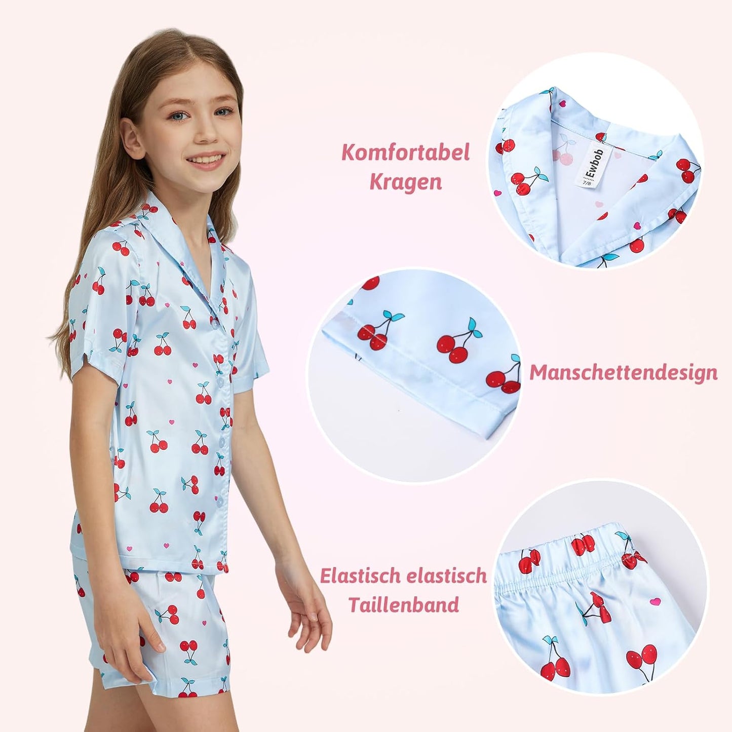 Pyjamas Mädchen Kinder, Süße Pyjama Sets, Satin Pyjamas für Mädchen 5-14 Jahre