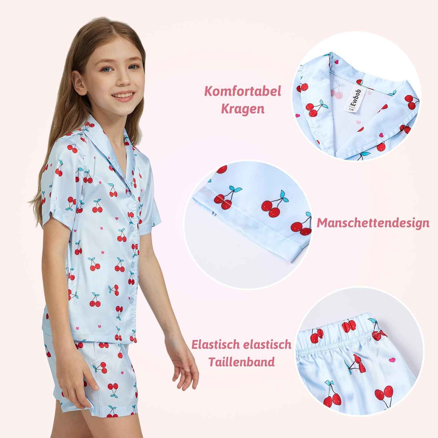 Pyjamas Girls Children, Cute Pyjama Sets, Satin Pyjamas for Girls 5-14 Years