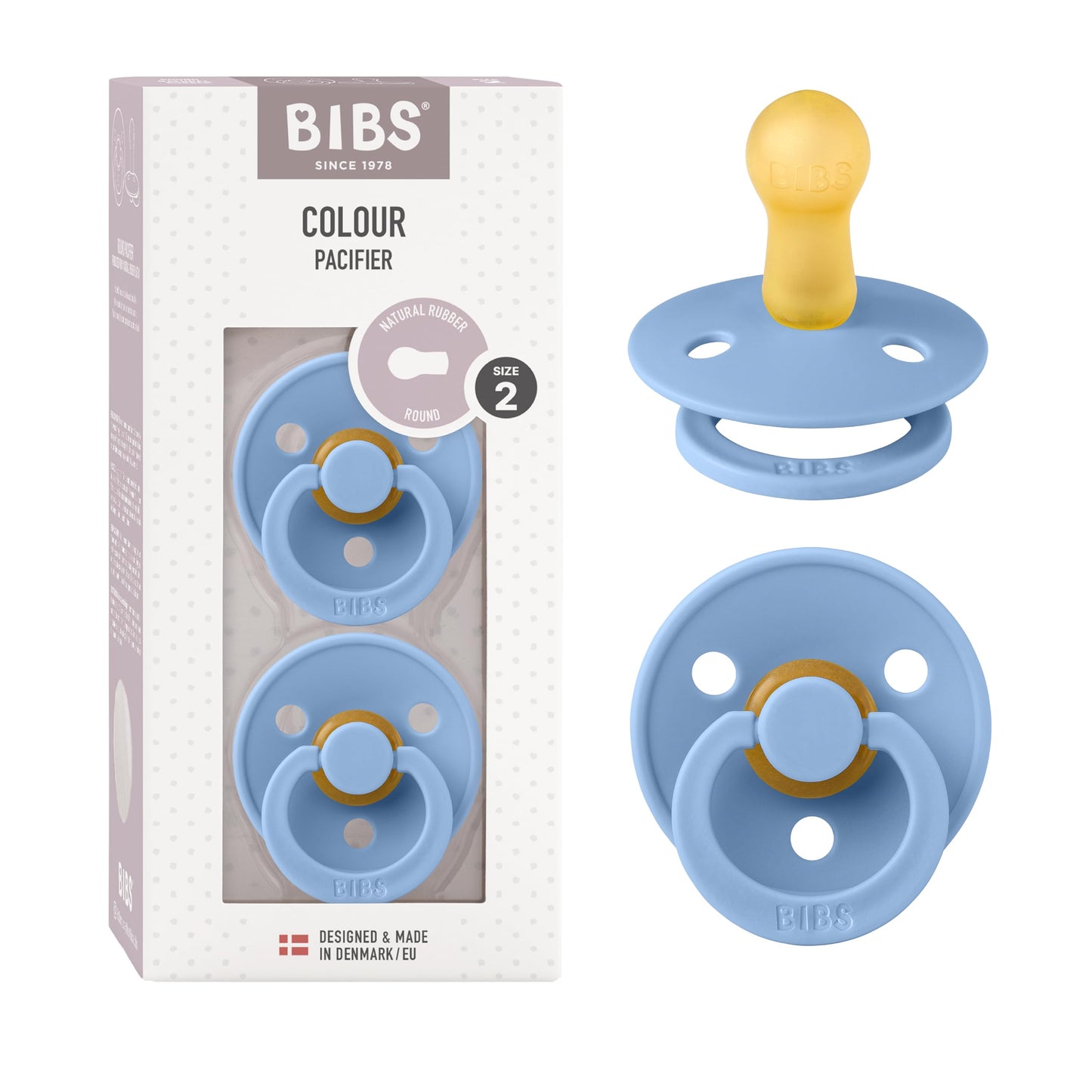 BIBS Colour Schnuller 2er-Pack, BPA-frei, Kirschform Nippel. Naturkautschuk/Latex, Hergestellt in Dänemark. Größe 2 | 6+ Monate | 2-Pack, Coral/Ruby