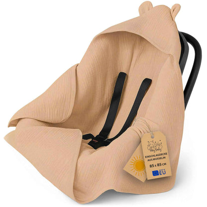 Musselin Einschlagdecke Babyschale Baby Decke 85x85 cm - Atmungsaktive Blanket für Kinderwagen und Autositz für Neugeborenen und Kleinkinder Oeko-Tex