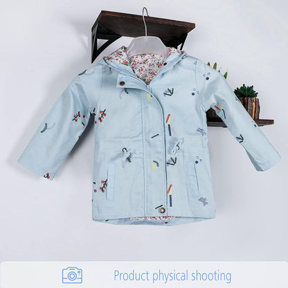 SXSHUN Girls' Windbreaker Jacket with Hood and Floral Embroidery, Hooded Trench Coat
