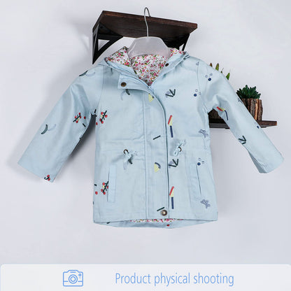 Mädchen Windjacke Mit Kapuze Und Blumenstickerei Trenchcoat Kapuzenmantel
