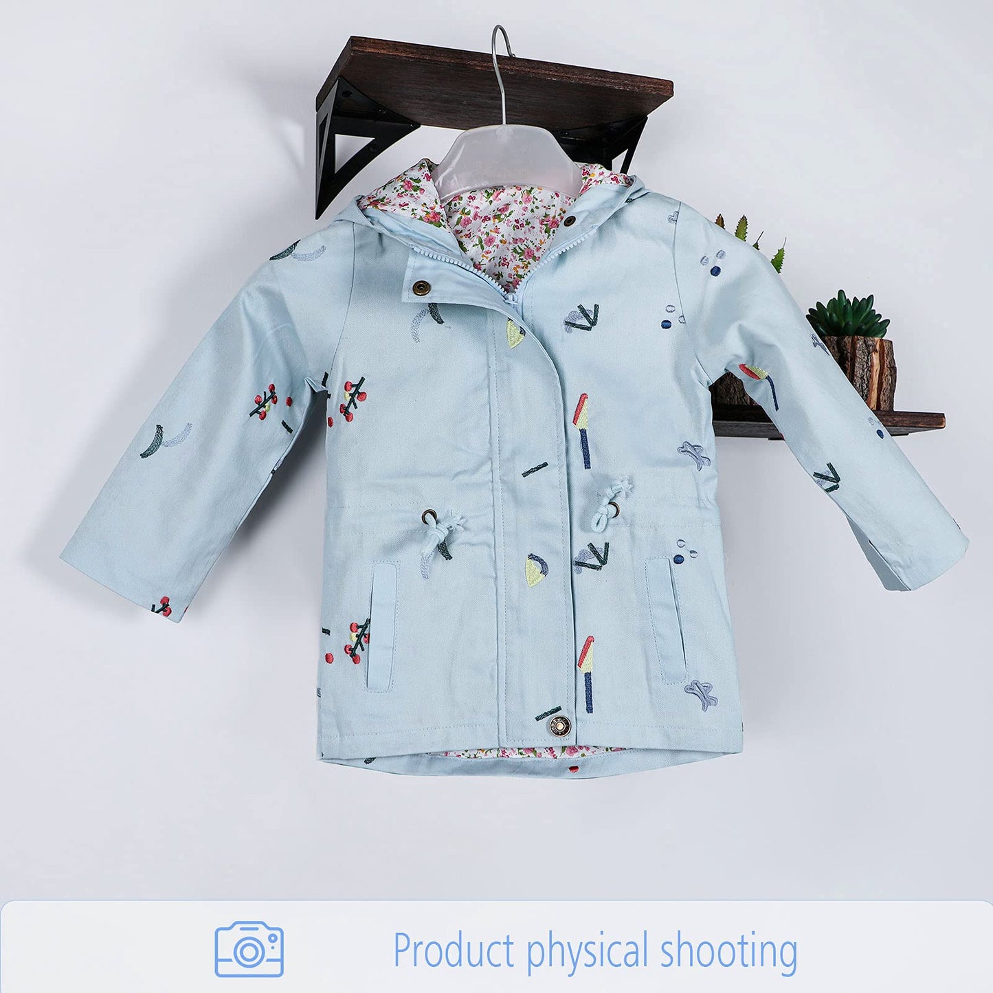 Mädchen Windjacke Mit Kapuze Und Blumenstickerei Trenchcoat Kapuzenmantel