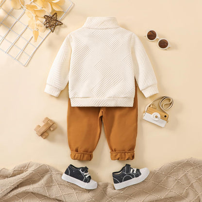 Kleinkind Baby Jungen Kleidung Outfits Langarm Turn-Down Kragen Plain / Checked Sweatshirt und Hose 2 Stück Herbst Winter Trainingsanzug Set