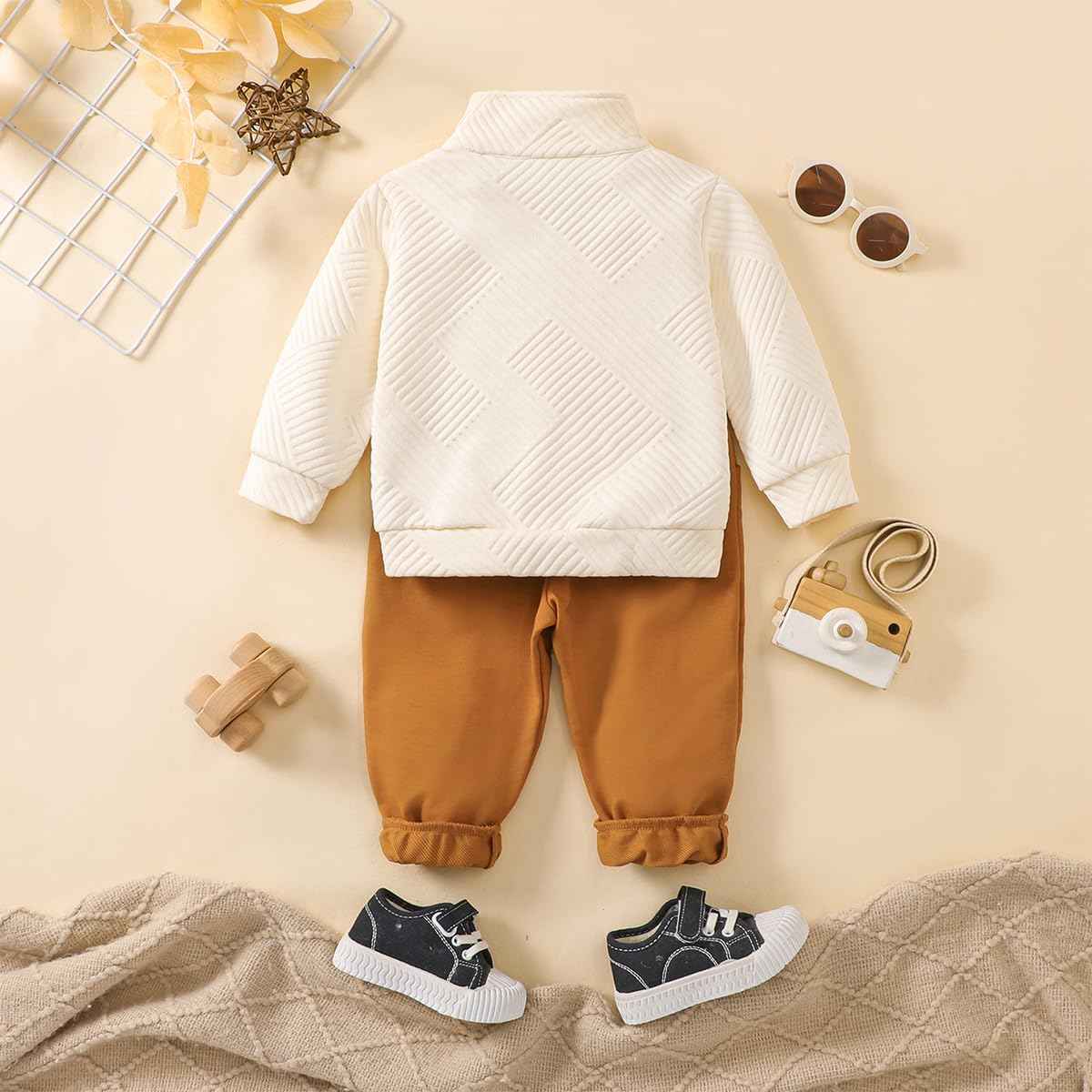 Toddler Baby Boys Clothing Outfits Long Sleeve Turn-Down Collar Plain / Checked Sweatshirt and Trousers 2 Pieces Autumn Winter Tracksuit Set