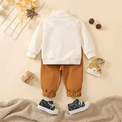 Toddler Baby Boys Clothing Outfits Long Sleeve Turn-Down Collar Plain / Checked Sweatshirt and Trousers 2 Pieces Autumn Winter Tracksuit Set