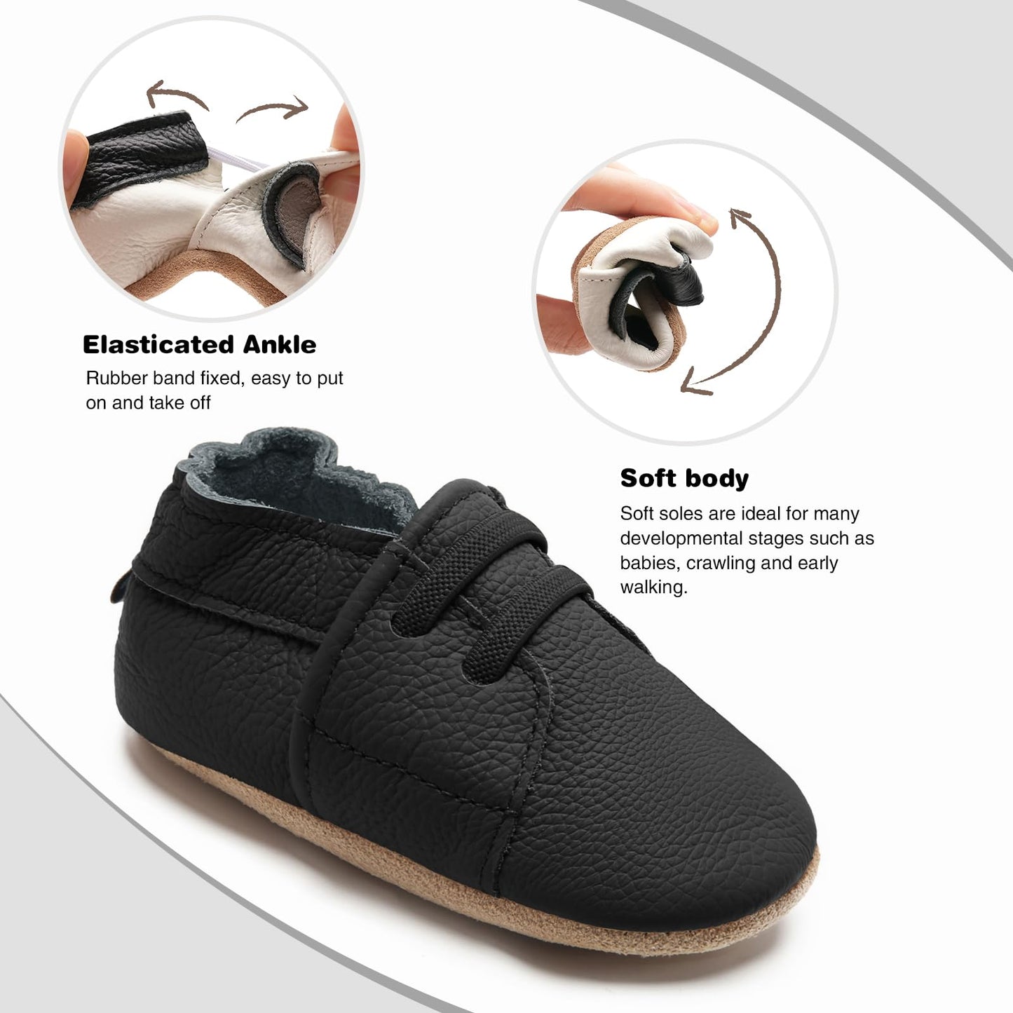 HMIYA Weiche Leder Krabbelschuhe Babyschuhe Lauflernschuhe mit Wildledersohlen für Jungen und Mädchen 0-6 Monate 6-12 Monate 12-18 Monate 18-24 Monate
