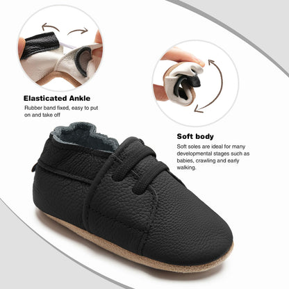 HMIYA Weiche Leder Krabbelschuhe Babyschuhe Lauflernschuhe mit Wildledersohlen für Jungen und Mädchen 0-6 Monate 6-12 Monate 12-18 Monate 18-24 Monate