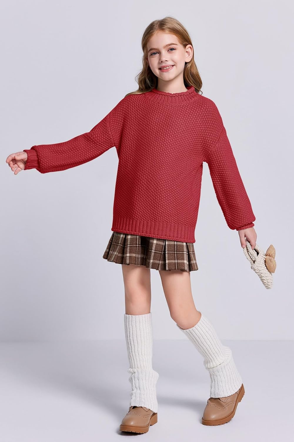 Wenrine Mädchen Pullover Winter Rollkragen Strickpullover Langarm Gestrickt Casual 5-14 Jahre