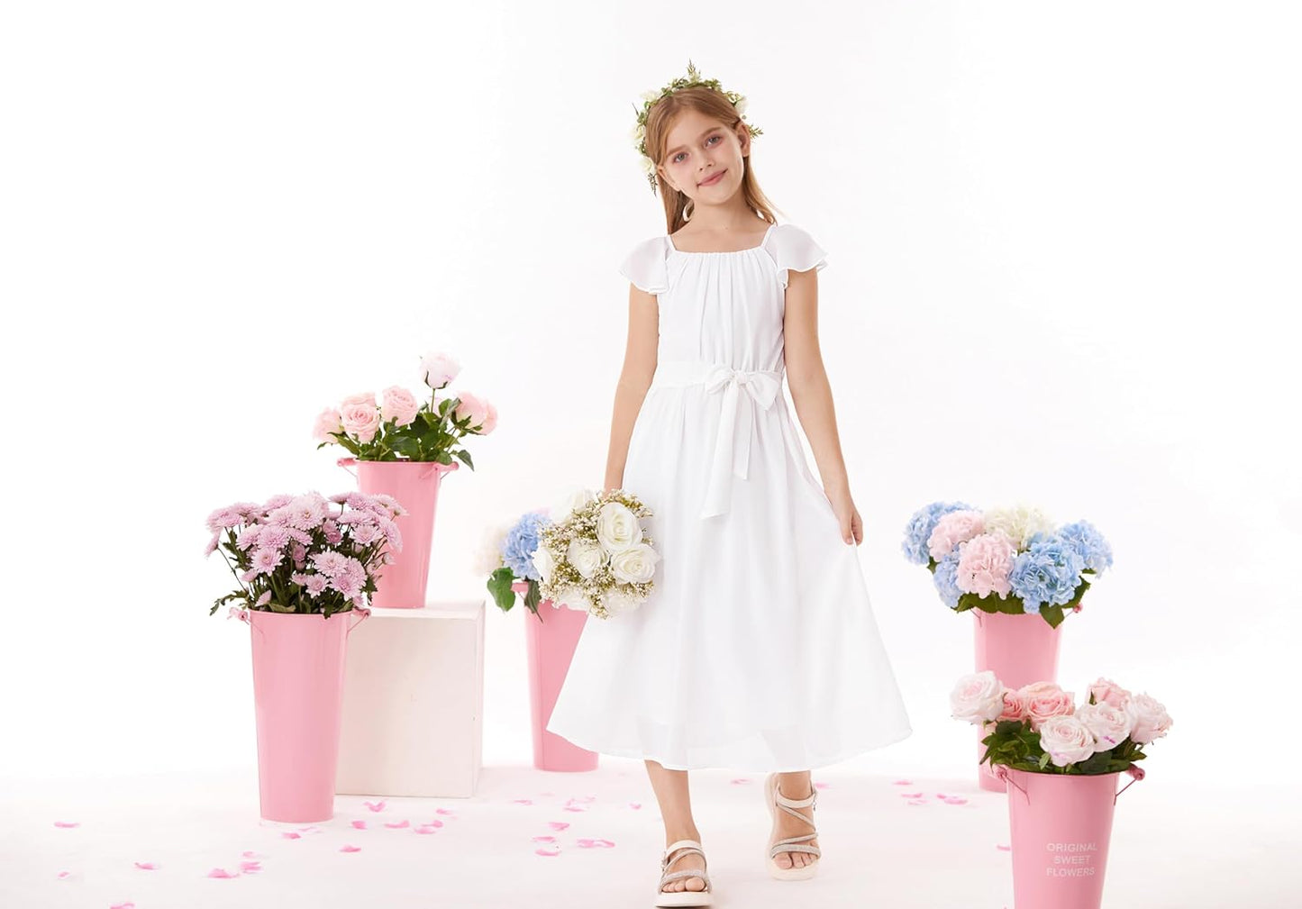 GRACE KARIN Girls Summer Dress Elegant Chiffon Princess Long Dress Wedding Guest Evening Dress for Teenage Girls 5-14 Years 