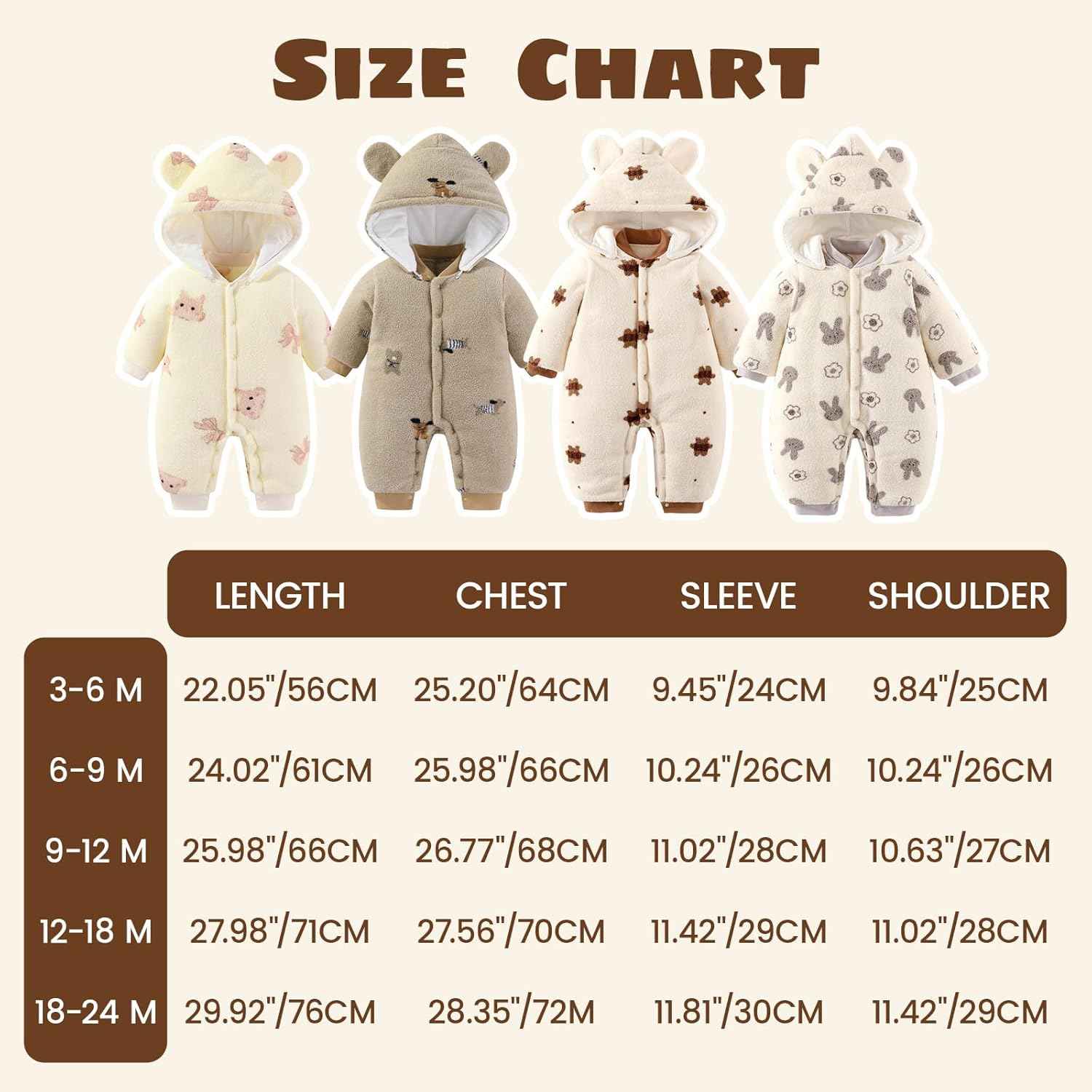 WYTbaby Baby Winter Snowsuit Newborn Winter Romper with Hood Fleece Winter Suit Children Girls Boys Long Sleeve Jumpsuit for 0-12 Months