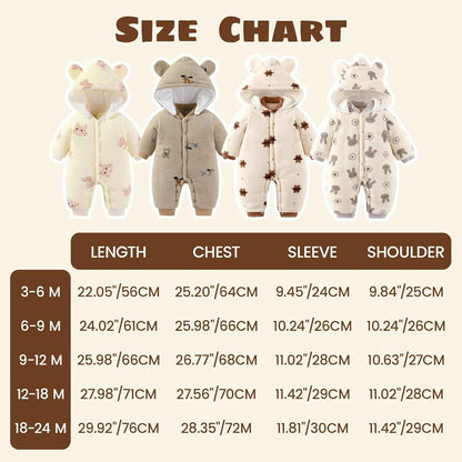 WYTbaby Baby Winter Snowsuit Newborn Winter Romper with Hood Fleece Winter Suit Children Girls Boys Long Sleeve Jumpsuit for 0-12 Months