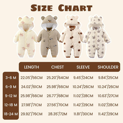 Baby Winter Schneeanzug Neugeborenen Winter Strampler mit Kapuze Fleece Winteranzug Kinder Mädchen Jungen Langarm Overall für 0-12 Monate