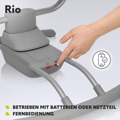 LIONELO RIO Elektrische Babywippe für Kleinkinder bis zu 9 kg Verstellbare Rückenlehne, 3 Wiegegeschwindigkeiten, Polster Sitzgurte Melodien und Geräusche der Natur Leichtes Gewicht 3,5 kg