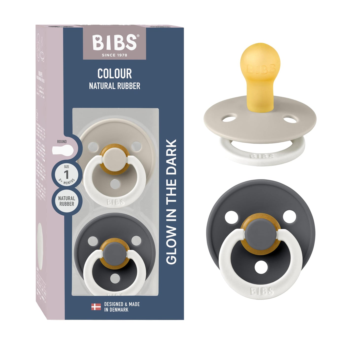 BIBS Colour Schnuller 2er-Pack, BPA-frei, Kirschform Nippel. Naturkautschuk/Latex, Hergestellt in Dänemark. Größe 2 | 6+ Monate | 2-Pack, Coral/Ruby