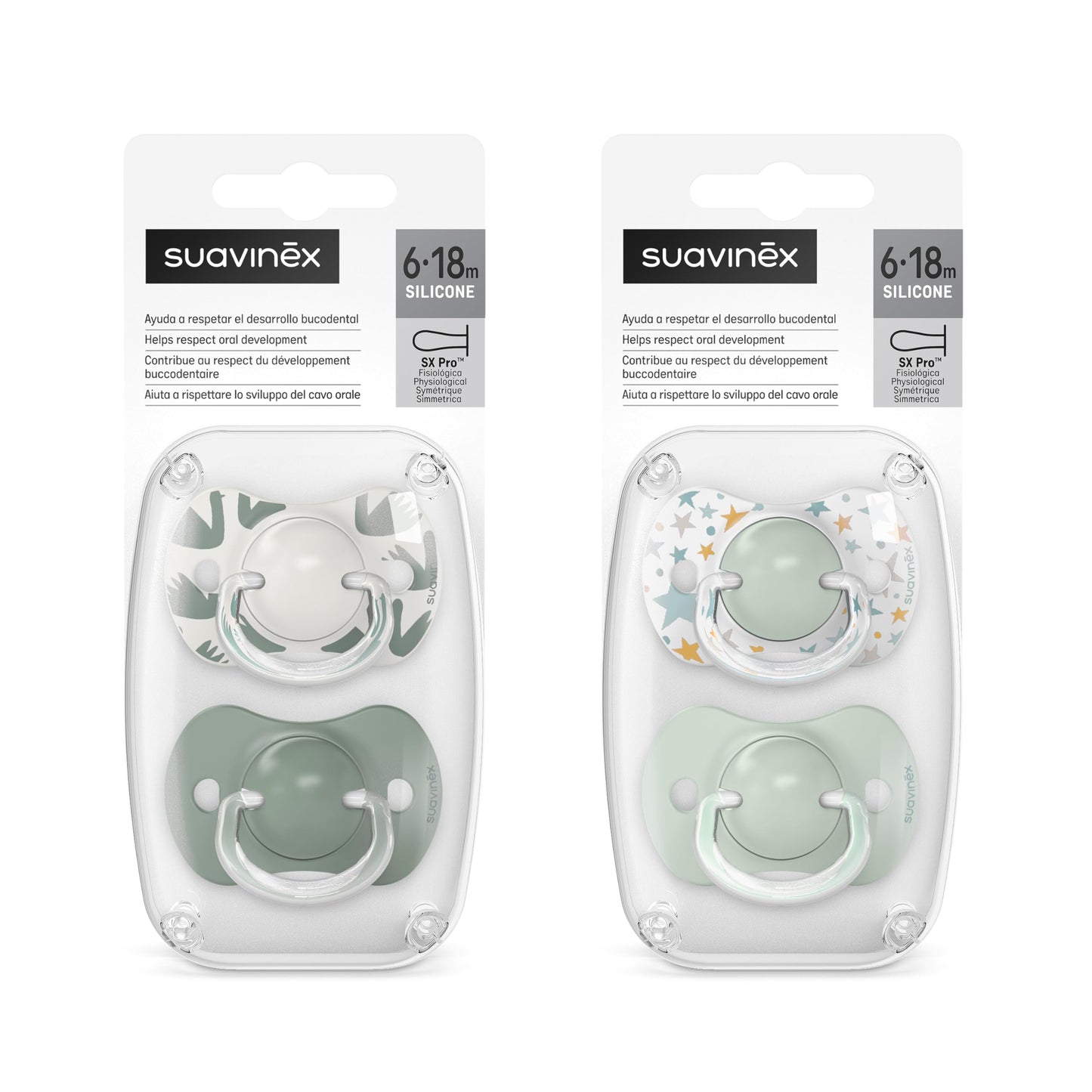 Suavinex, Set mit 2 Schnullern für Babys 0-6 Monate, Symmetrisch, Super weich und flexibel, Dreams Pink, 2er-Pack