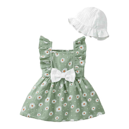 Kleinkind Baby Mädchen Sommer Kleid Outfit Rüschenärmel Herz/Blumenmuster Boho Kleider Niedliches Baby Sommerkleid mit Hut