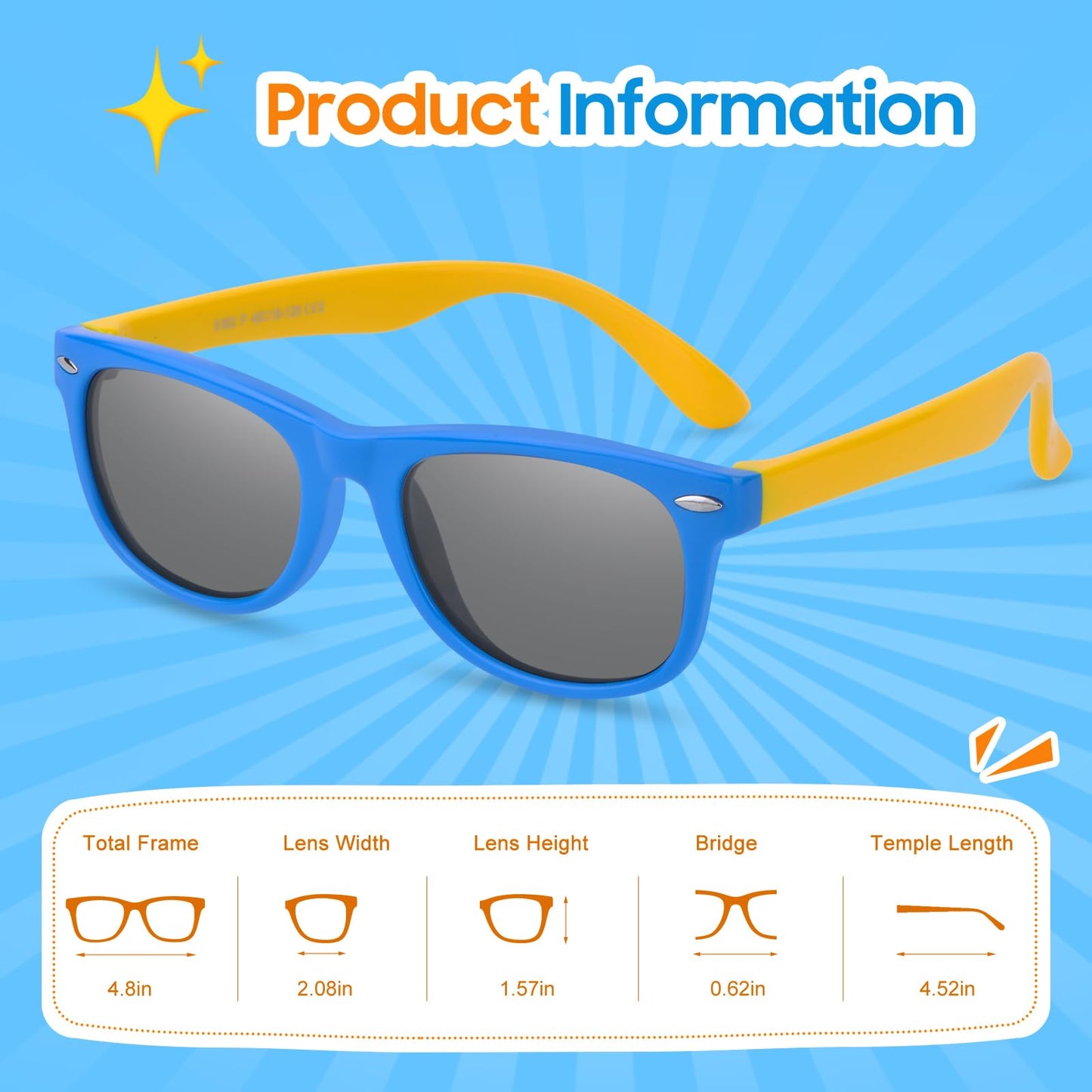 Nlieanuc Children's Sunglasses 3-10 Years for Boys Girls Polarised Children's Sunglasses UV400 Protection with Rubber Frame