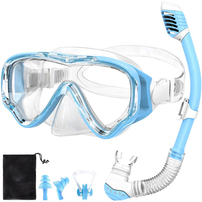 NLMWTI Children's Snorkel Set with 180° Panorama HD Vision, Anti-Fog & Anti-Leakage, Durable Safety Glass, Adjustable Side Straps