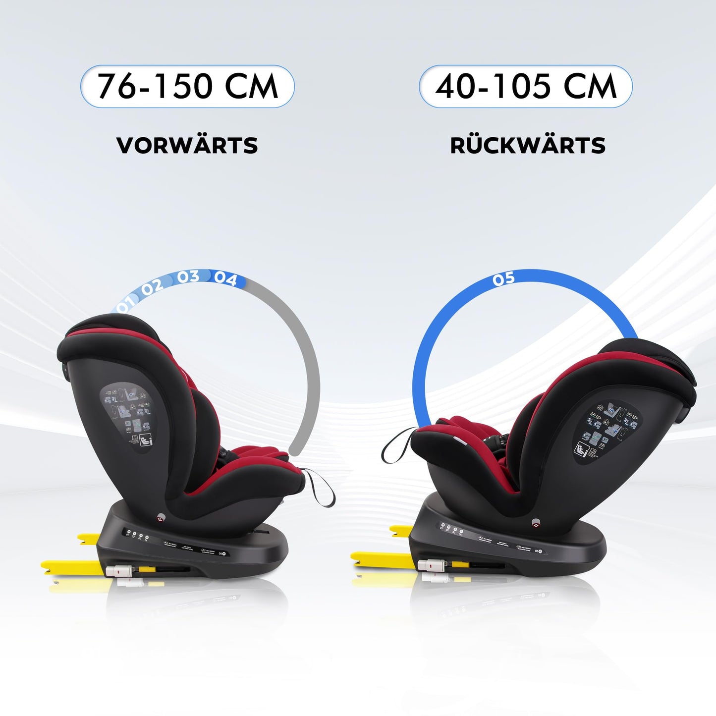 Reecle 360 Drehbar i-Size Kindersitz mit ISOFIX 40-150 cm (0-36 kg) Reboarder, ab Geburt -12 Jahre, ECE R129 - Meloni2