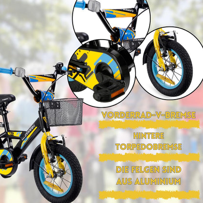 MIRAVO Kinderfahrrad Fahrrad Kinder Ab 2 Bis 8 Jahre Mit Stützrädern Schubstange V-Brake Bremsen Rückstrahl Aufkleber 12 16 20 Zoll Radgröße Korb Für Junge Spark - Meloni2