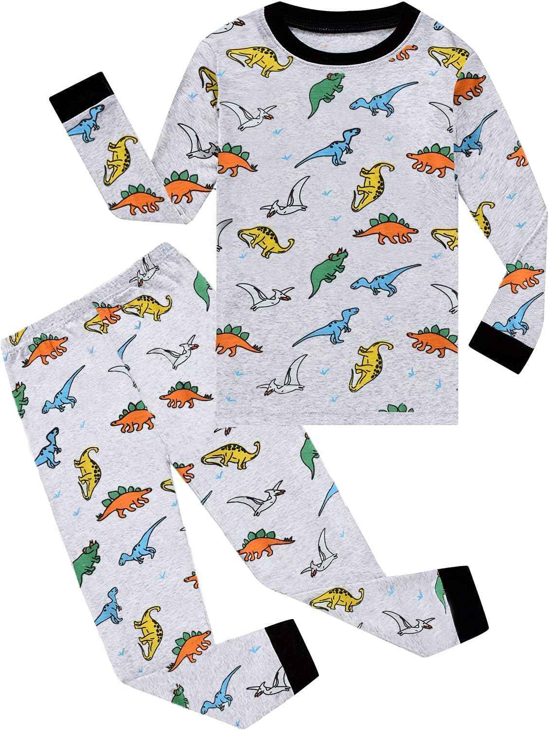 EULLA Children's Boys' Pyjamas Long Sleeve Cotton Winter Pyjama Set Fire Truck Dinosaur Digger Tractor Train Two-Piece Sleepwear 1-7 Years 92 98 104 110 116 122