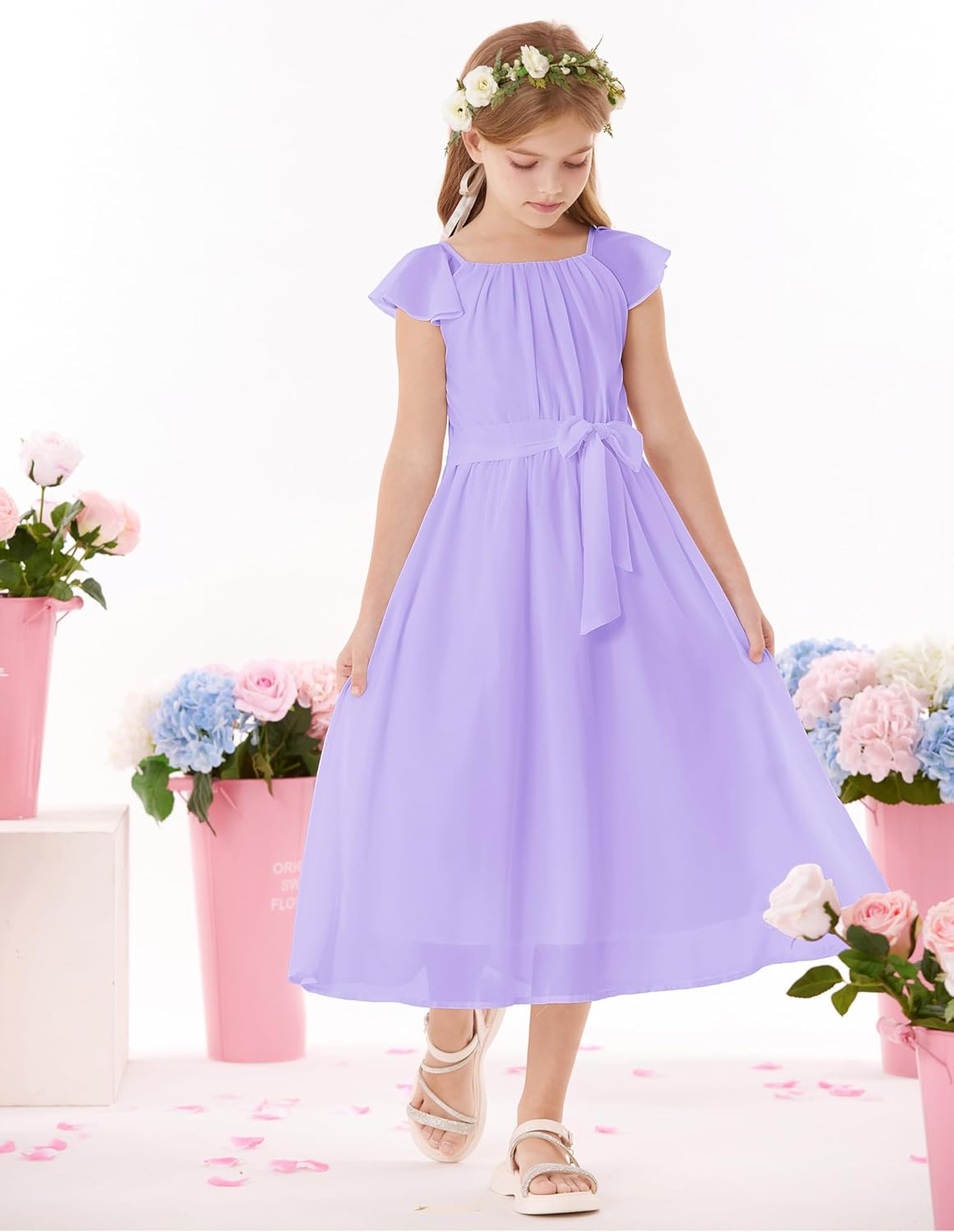 GRACE KARIN Girls Summer Dress Elegant Chiffon Princess Long Dress Wedding Guest Evening Dress for Teenage Girls 5-14 Years 
