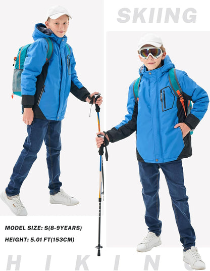 MoFiz Winter Jacket Boys Ski Jacket Warm Inner Lining Children's Outdoor Softshell Jackets Snow Jacket with Removable Hood