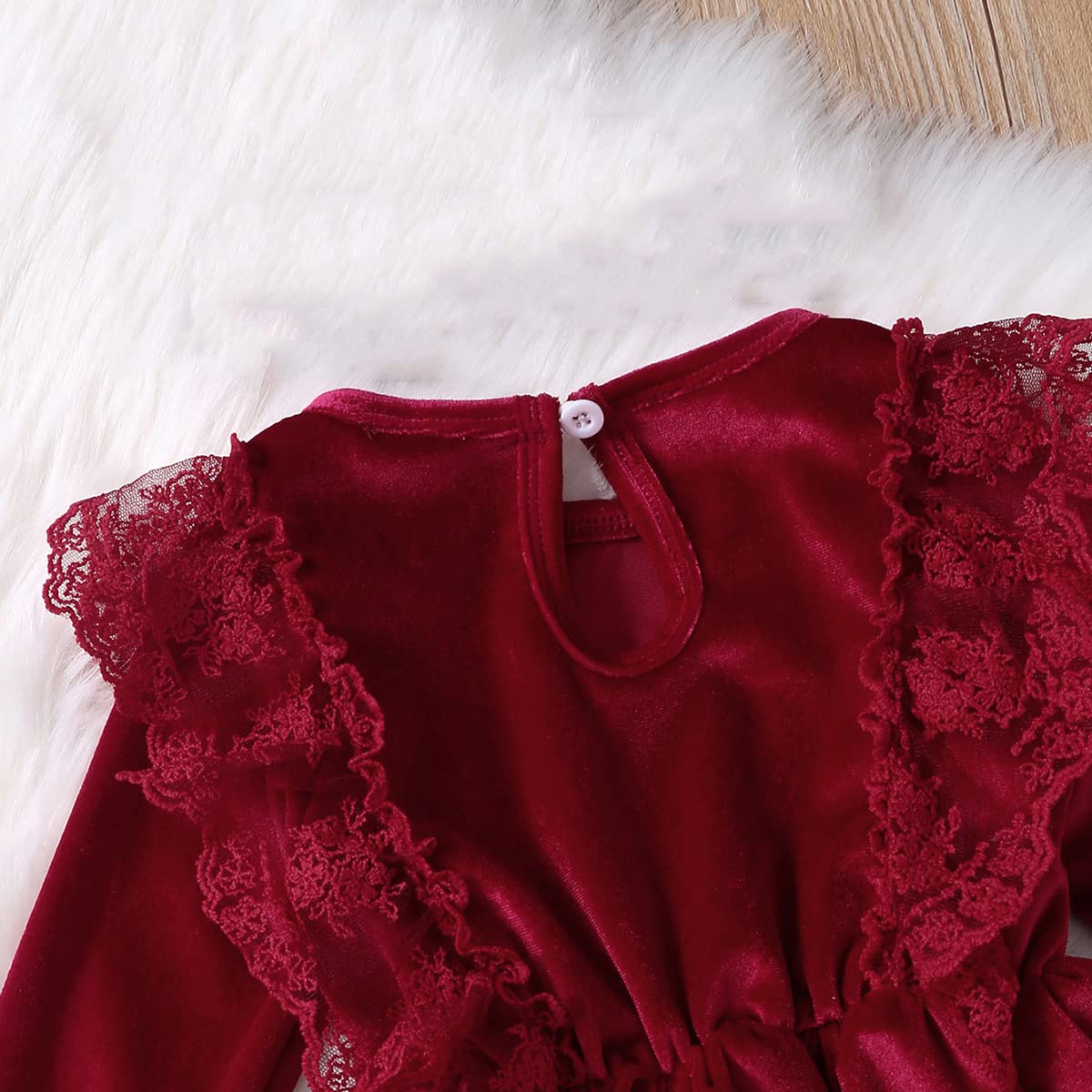 Baby Dress Girls Long Sleeve Lace A Line Princess Velvet Dress + Headband Wedding Festive Autumn Winter Clothing