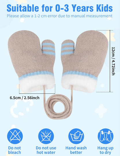 Becellen Fäustlinge Infant, Warme Verdicken Kleinkind Winterhandschuhe mit Schlüsselband Niedliche Anti Kratz Baby Strickhandschuhe für 0-3 Jahre Jungen Mädchen