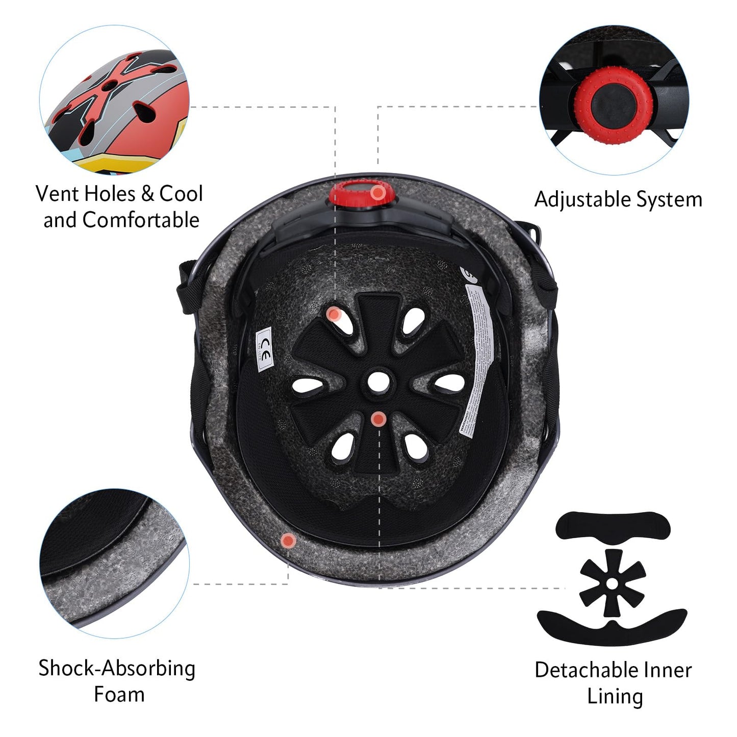 YOOXARMOR Fahrradhelm Kinder, Verstellbar Skaterhelm Reithelm für 3-5-8 Jungen und Mädchen Kinderfahrradhelm Leicht Einstellbar 50-54CM für Fahrrad Roller Skateboard Scooter
