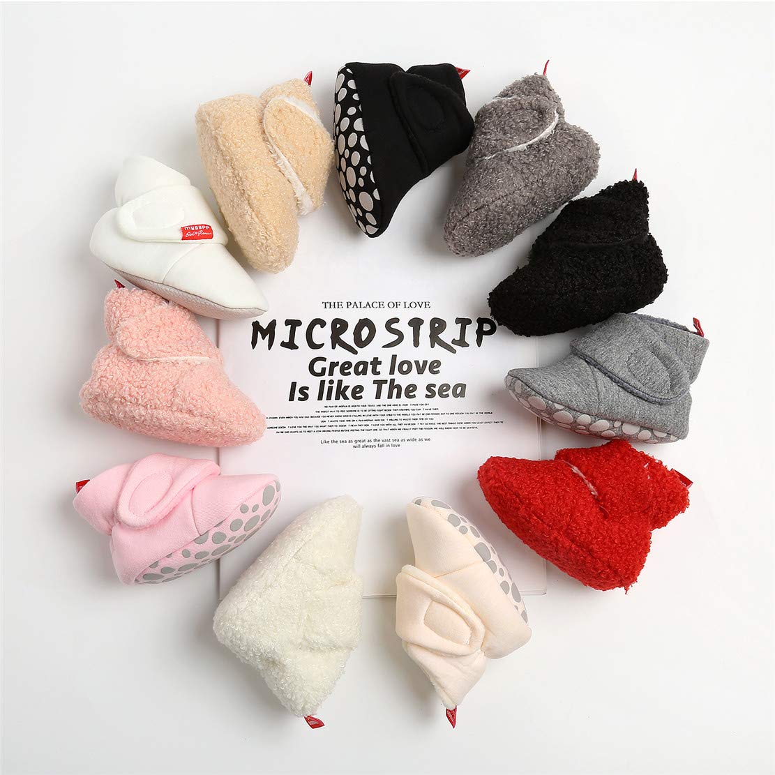 Edoton Infant Boys Girls Warm Slippers Winter White Cute Soft Cotton Unisex Non-Slip Baby Shoes for Christmas First Birthday Gift.