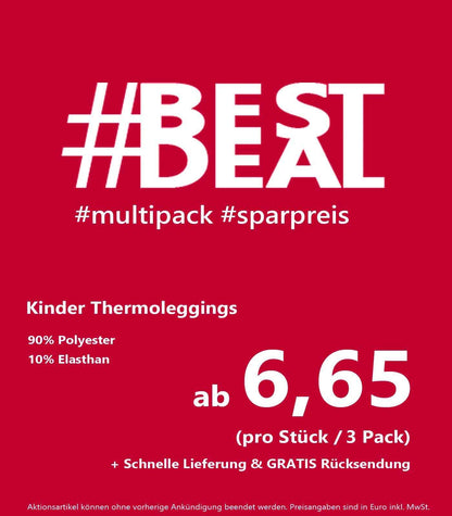 Children's Thermal Leggings Multipack of 2 Black with Fleece