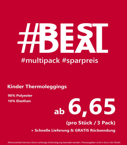 Kinder Thermo-Leggings Multipack von 2 Schwarz mit Fleece