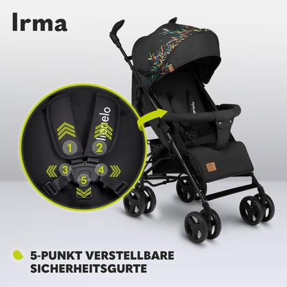 Lionelo Irma Pushchair up to 15 kg, Lightweight Modern Pushchair with Reclining Function, Foldable, Large 6 Inch Wheels, Large Basket, Bag, Mosquito Net 