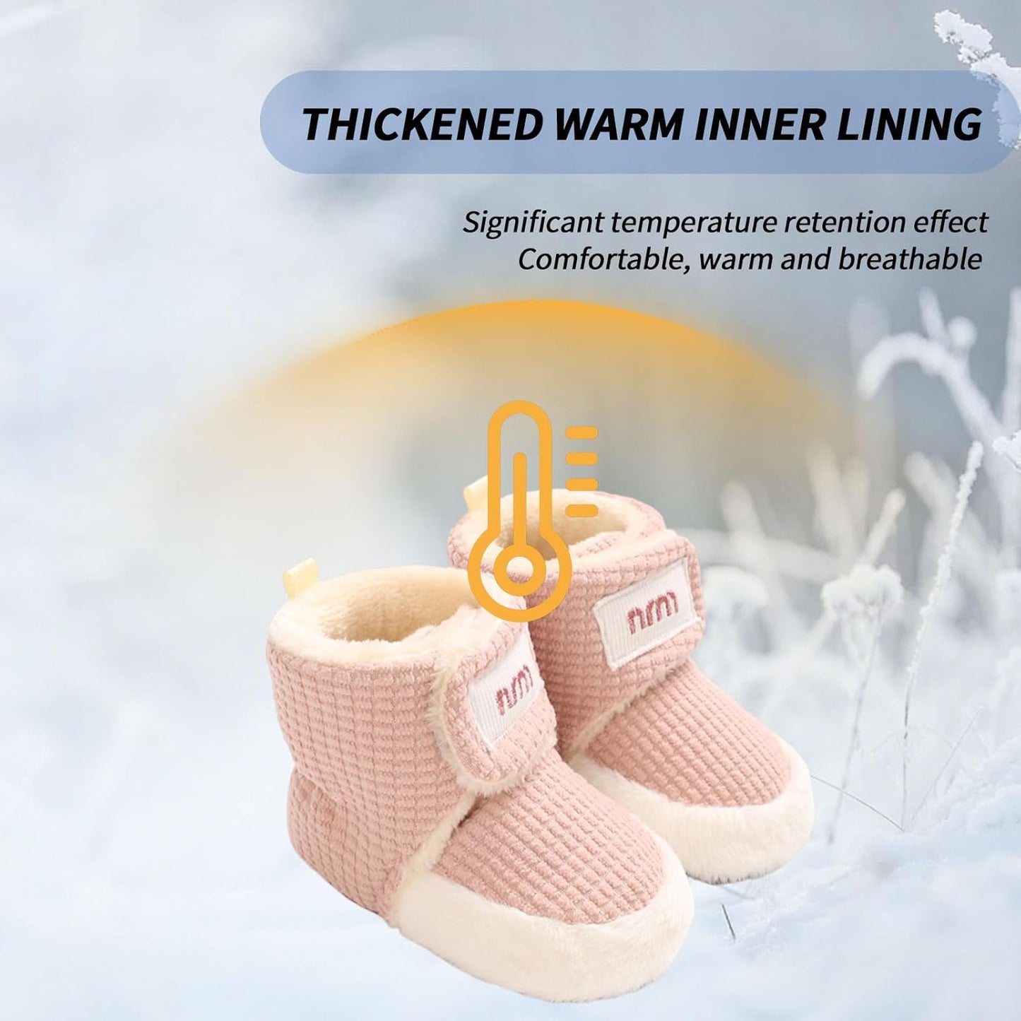 Baby Winter Shoes Warm Baby Shoes Winter Non-Slip Adjustable Newborn Snow Shoes First Walking Shoes Lined Thermal Fleece Crawling Shoes Slippers Winter Boots 0-18 Months 