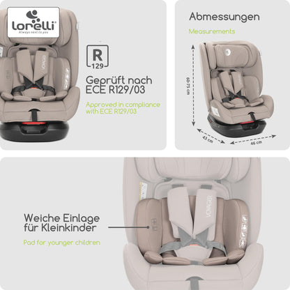 Lorelli Auto Kindersitz Voyager, Mitwachsender Autositz i-Size 40-150cm - Gruppe 0+/1/2/3 (0-36 kg), Babysitz ab Geburt, 5-Punkt-Gurt, Einstellbare Kopfstütze (Rosa) - Meloni2